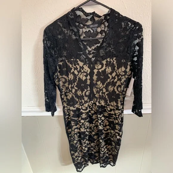karen kane black lace dress Karen Kane Lace Boatneck Dress – DGFOutlet main image 0